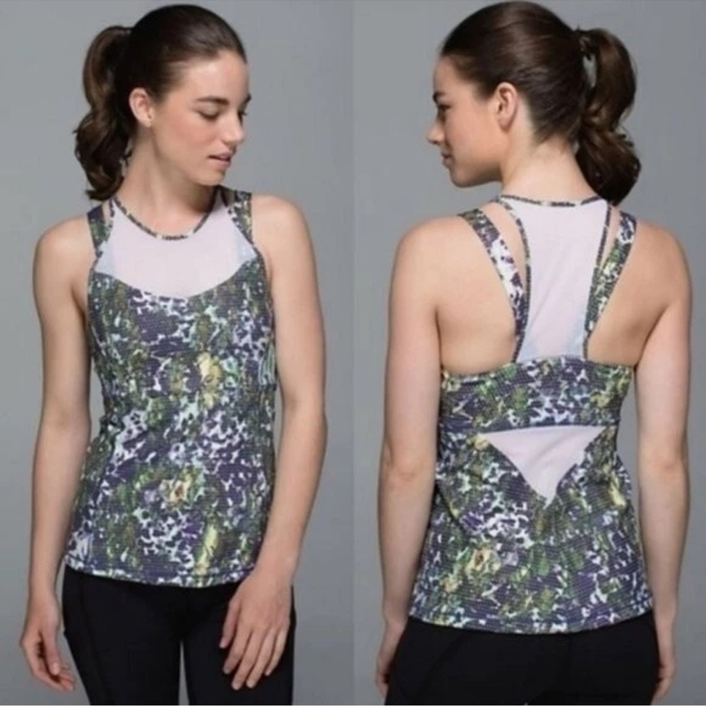 Lululemon Running In The City Tank XS Green Purple Built-In Bra